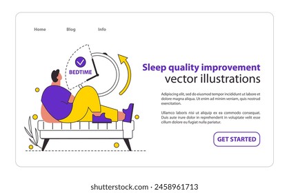 Sleep Quality Improvement concept Visualizes rest optimization with bedtime alerts Emphasizes the value of a good night's sleep for overall wellness Vector illustration