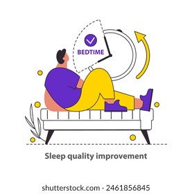 Sleep Quality Improvement concept Visualizes rest optimization with bedtime alerts Emphasizes the value of a good night's sleep for overall wellness Vector illustration