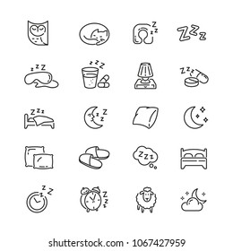 Sleep related icons: thin vector icon set, black and white kit