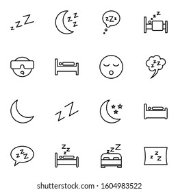 sleep, relax, hotel, bedroom icon set. simple  sleeping, rest room, moon oitline icon sign concept. vector illustration. 