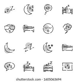 sleep, relax, hotel, bedroom icon set. simple  sleeping, rest room, moon colored outline icon sign concept. vector illustration. 