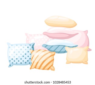 Sleep and rest symbol accessories for night rest pillows of pastel colors with a print striped and dotted in different angles icon in cartoon style isolated on white background.