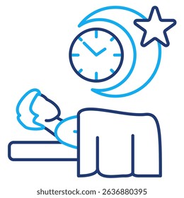 Sleep Routine icon represented by man sleeping, watch Dual Line style.