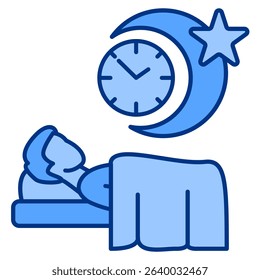 Sleep Routine icon represented by man sleeping, watch Blue style.