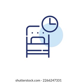 Sleep routine. Single bed and clock. Pixel perfect, editable stroke line icon