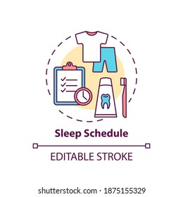 Sleep schedule concept icon. Rest regulation. Nighttime routine. Relaxation control. Health care idea thin line illustration. Vector isolated outline RGB color drawing. Editable stroke