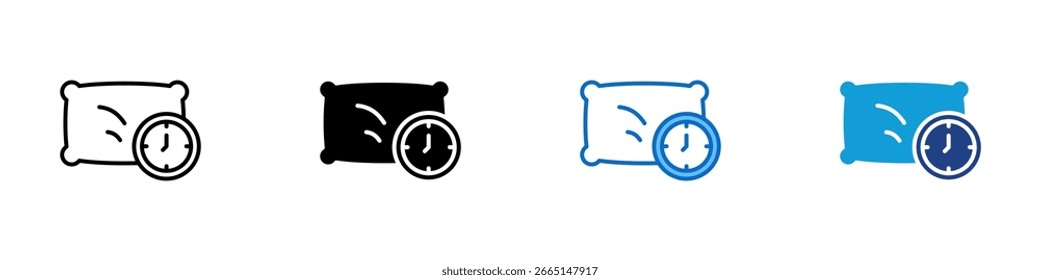 Horario de sueño - Multi Style Icon Sheet Diseño de Vector - almohada y reloj que representan la planificación de la hora de acostarse o la rutina de sueño saludable