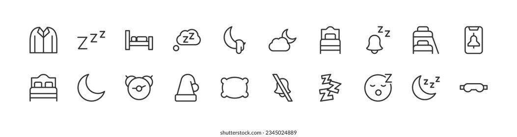 sleep set of simple line icons. Collection of web icons for UIUX design. Editable vector stroke 24x24 Pixel Perfect