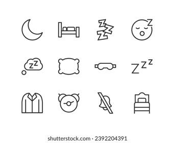 sleep set of simple line icons. Collection of web icons for UI UX design. Editable vector stroke 24x24 Pixel Perfect