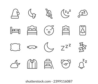 sleep set of simple line icons. Collection of web icons for UIUX design. Editable vector stroke 24x24 Pixel Perfect