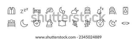 sleep set of simple line icons. Collection of web icons for UIUX design. Editable vector stroke 24x24 Pixel Perfect