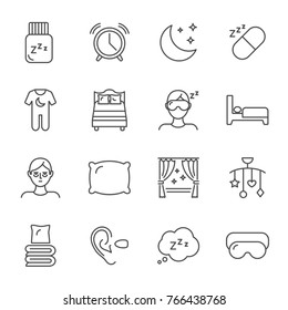 Sleep set of vector icons line style