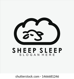 Sleep Sheep Line Logo Design For Business. Line, Icon, Illustration, Mascot.- Vector