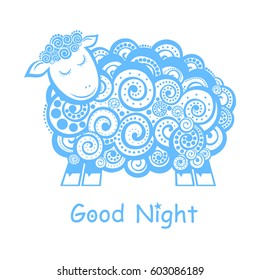 Sleep Sheep. Night time sky. Good night. vector illustration