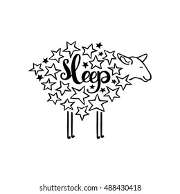 Sleep. Sheep and stars. Isolated object on white background.
