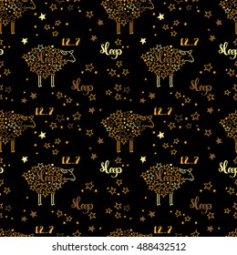 Sleep. Sheep and stars. Seamless vector pattern (background).