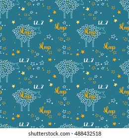 Sleep. Sheep and stars. Seamless vector pattern (background).