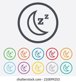 Sleep sign icon. Moon with zzz button. Standby. Round circle buttons with frame. Vector
