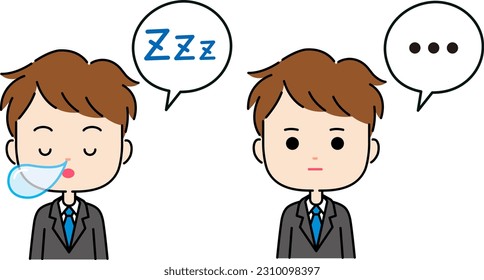 Sleep and silence expression illustration of a man in a suit with a speech bubble