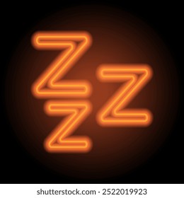 Sleep simple icon vector. Flat design. Orange neon on black background.ai