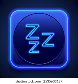 Sleep simple icon vector. Flat design. Blue neon style on button. With shadow.ai