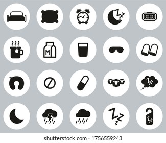 Sleep Or Sleeping Icons Black & White Flat Design Circle Set Big