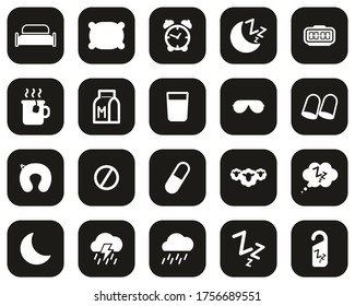 Sleep Or Sleeping Icons White On Black Flat Design Set Big