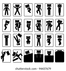 Sleep Sleeping Position Style Posture Method Way On Bed Icon Symbol Sign Pictogram
