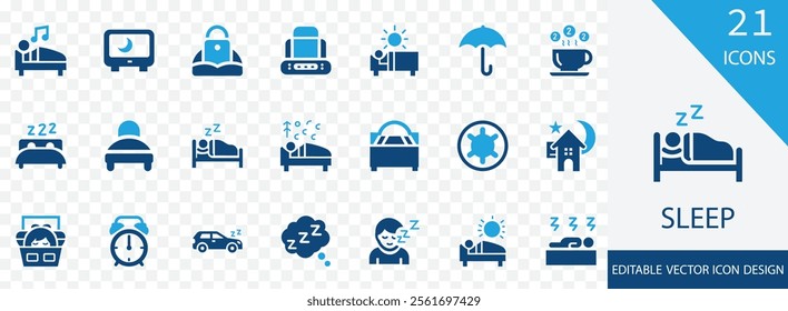 Sleep solid icon set. containing bed, pillow, alarm clock, dream, sleep, sleeping baby, blanket and more vector design