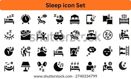 sleep solid icon set on transparent background.
