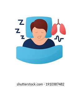 Sleep study flat icon. Unusual breathing patterns. Sleep disorder. Healthy sleeping concept.Sleep problems treatment.Examination during sleep. Health care.Color isolated vector illustration 