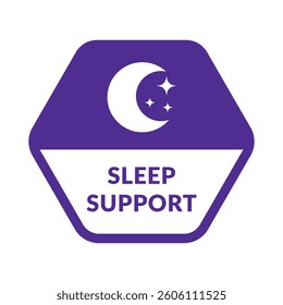 Sleep Support Vector Label on White Background. Melatonin Emblem for Web and Packaging. Moon and Stars Symbol.