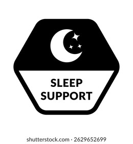 Sleep Support Vector Label on White Background. Melatonin Emblem for Web and Packaging. Moon and Stars Symbol.	