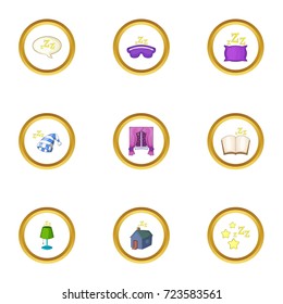 Sleep symbol icons set. Cartoon style set of 9 sleep symbol vector icons for web design