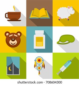 Sleep symbols icon set. Flat style set of 9 sleep symbols vector icons for web design