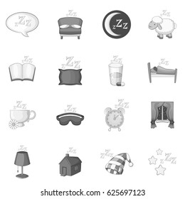 Sleep symbols icons set in monochrome style isolated vector illustration