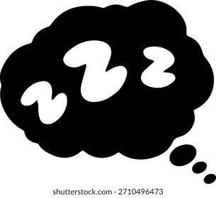 Símbolos do sono dentro de uma bolha de nuvem de quadrinhos negra, significando sonhar ou pensar.
