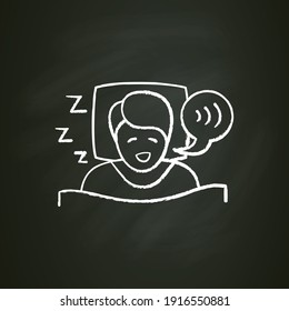 Sleep talking chalk icon. Sleep disorder. Healthy sleeping concept. Sleep problems treatment. Dyssomnia. Stress. Health care. Isolated vector illustration on chalkboard 
