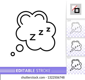 Sleep thin line icon. Zzz banner in flat style. Bubble poster. Linear pictogram. Simple illustration, outline symbol. Vector sign isolated on white. Editable stroke icons without fill