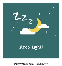 ¡Duerme fuerte! (Ilustración de vectores de arte durmiente de las nubes lunares y las estrellas Z en diseño plano)