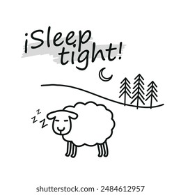 Sleep tight sheep snoring at night in a forest