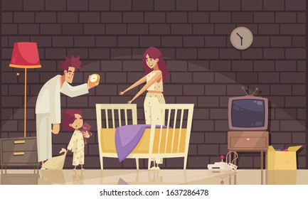 Sleep time background with baby sleep symbols flat vector illustration