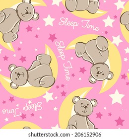 Sleep time bear sitting on moon seamless pattern