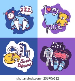 Sleep time design concept set with bedroom and bedtime hand drawn icons isolated vector illustration