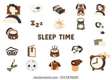 Sleep Time Flat Vektorgrafik Symbol Aufkleber Set Design-Materialien 