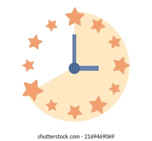 Sleep time icon. Clock with stars sign. Sleep control. Sweet dreams. Time management concept. Healthy lifestyle. Vector flat illustration