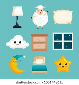 sleep time icons flat set with