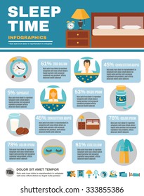 Sleep time infographic set with bedroom interior symbols vector illustration