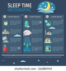 Sleep time infographic set with comfortable night dreaming vector illustration