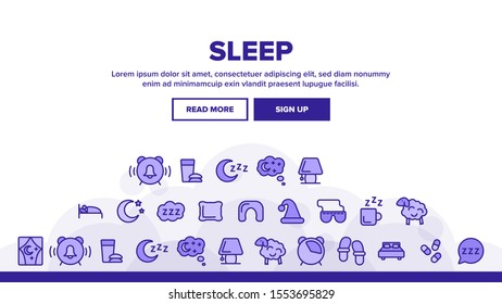 Sleep Time Landing Web Page Header Banner Template Vector. Bed And Lamp, Slippers And Clock With Alarm Signal, Drink Cup And Pills Concept Illustration